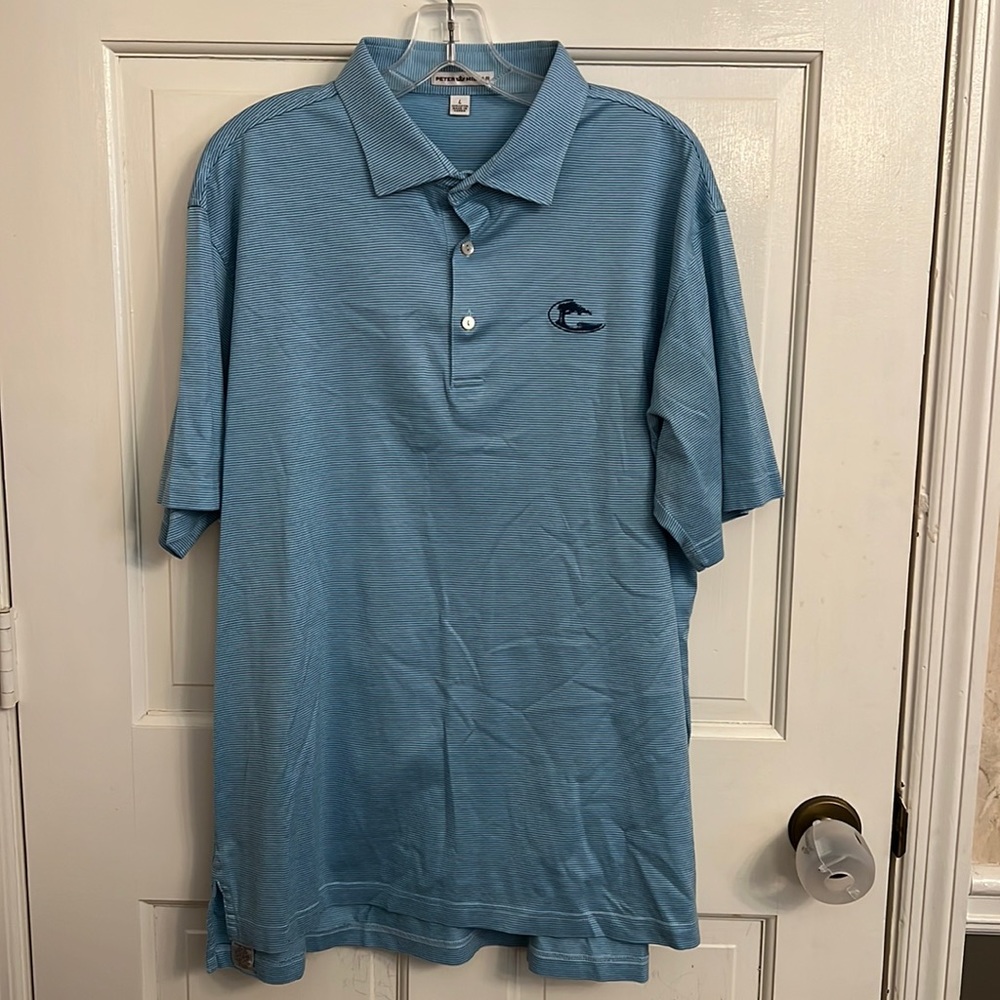 Peter Millar Blue Stripe Golf Polo Shirt size Large